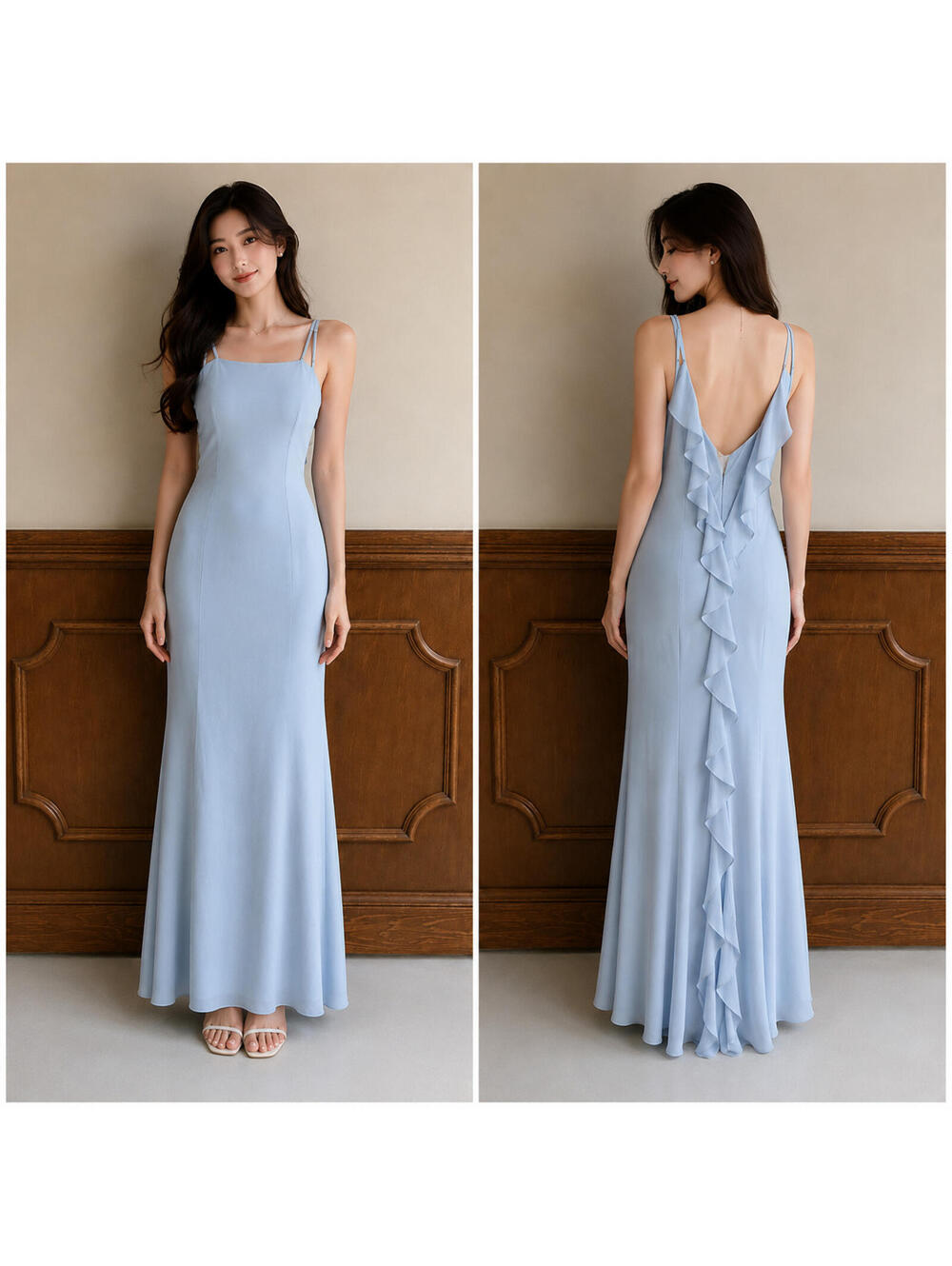 Aidan Mattox Gown Low Back  Ruffles sz 2 Light Blue $360  Prom Gala Formal Party